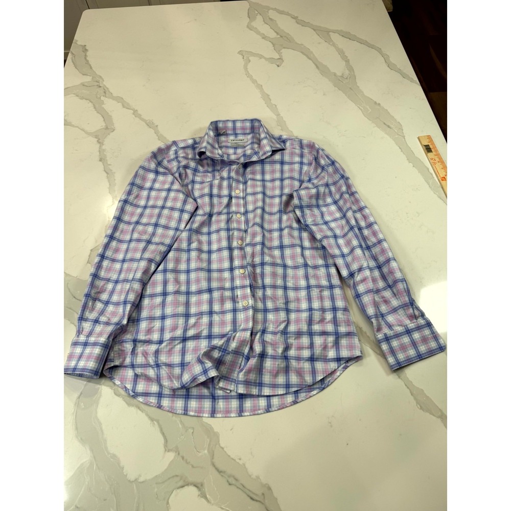 Twillory Mens 16.5 34/35 Dress Shirt Tailored Fit Windowpane Check Safe Cotton